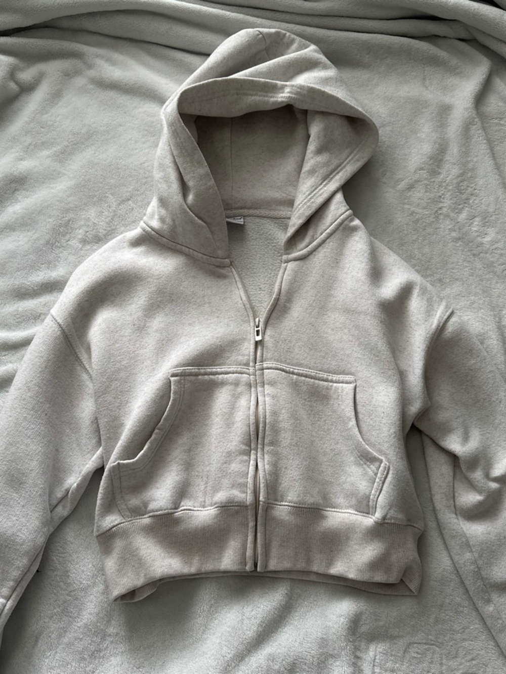 Zip-Up Hooded Sweatshirt Jacket - Cream